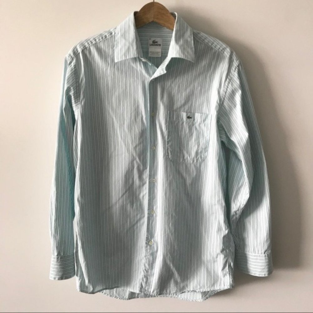 Lacoste Long Sleeve Striped Button Down Shirt Stripe Blue Collar N17